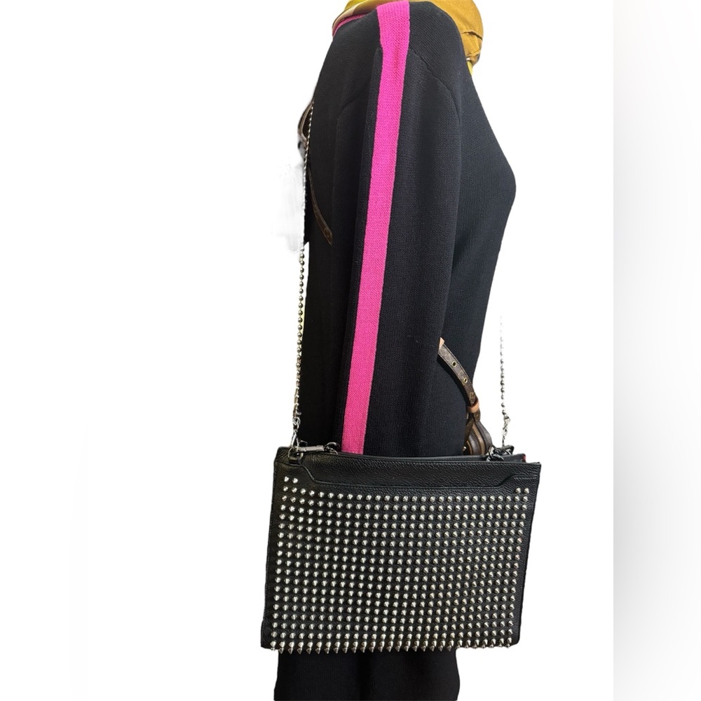 CHRISTIAN LOUBOUTIN Spike studs Sky porch Clutch bag/ 3 way Leather Black - Picture 13 of 13